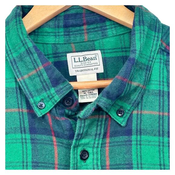 LL Bean Fleece Button Up Shirt - Green Plaid - XL Tall - Picture 3 of 5